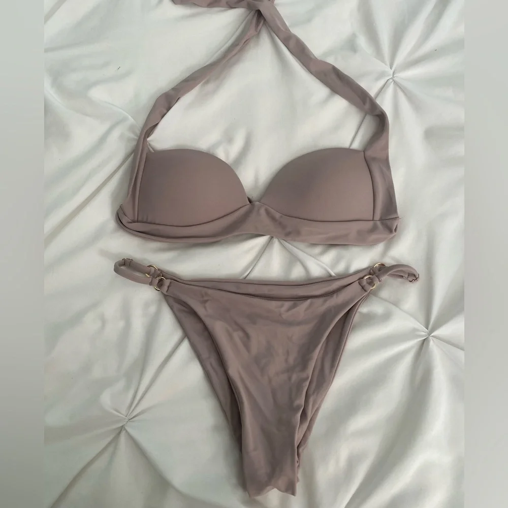 Monday Swimwear Mauve Taupe Halter Bikini Set